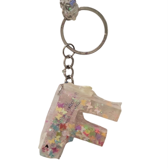 Fortune F Resin Alphabet Letter  Keychain Sparkly Glitter Key Chain Bag Charm - Picture 1 of 2